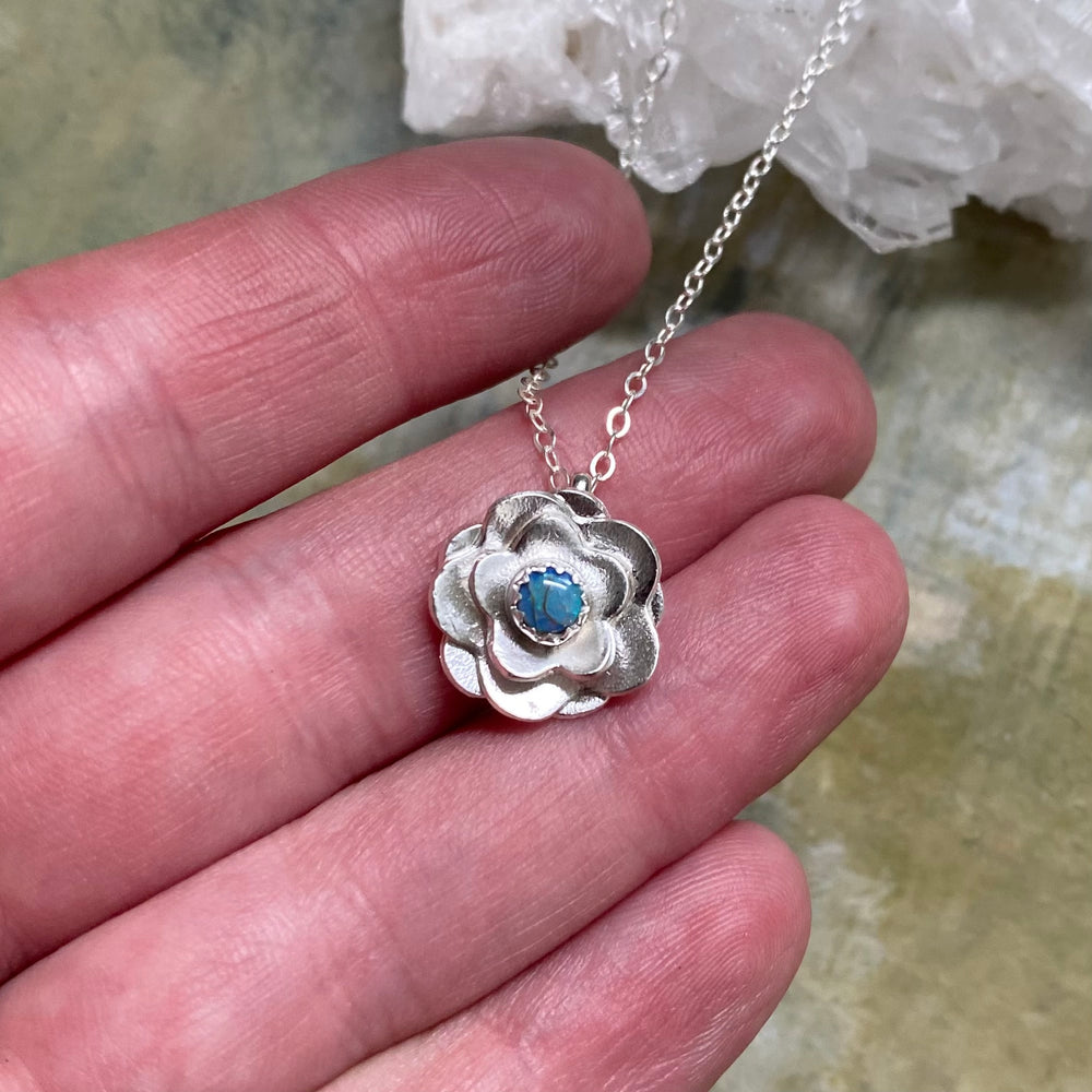 Dahlia Flower Necklace in Light Blue