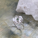 Dahlia Flower Solitaire Ring in Teal