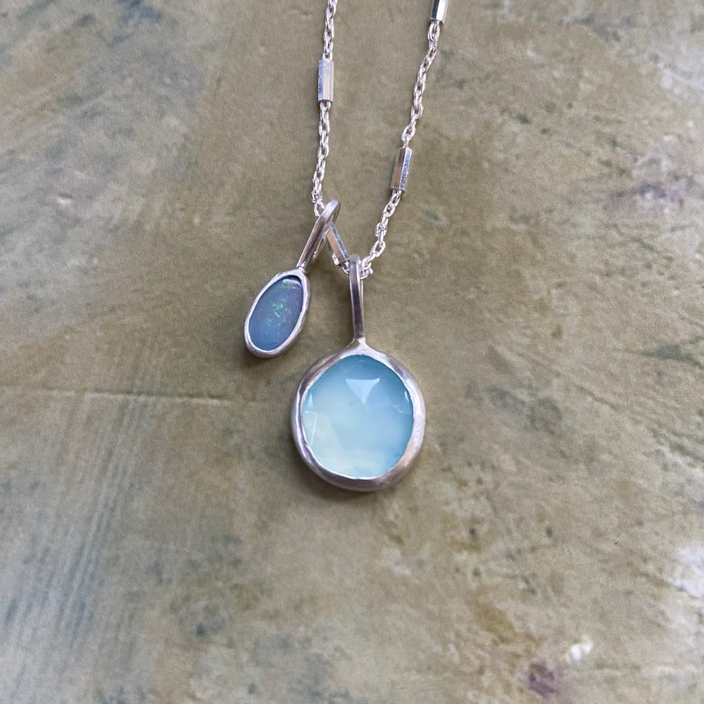 NEW Integral Charm Necklace with Blue Chalcedony & Australian Opal