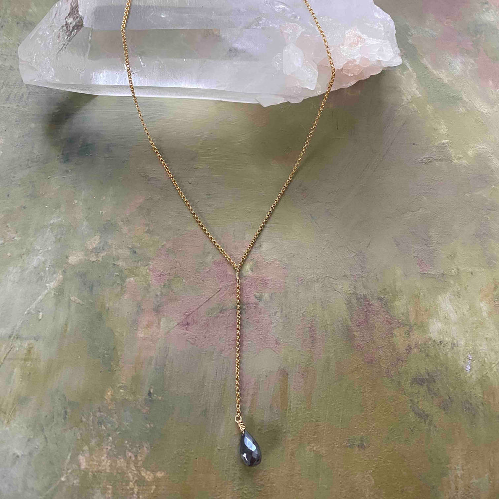 Faux Lariat Necklace in Labradorite