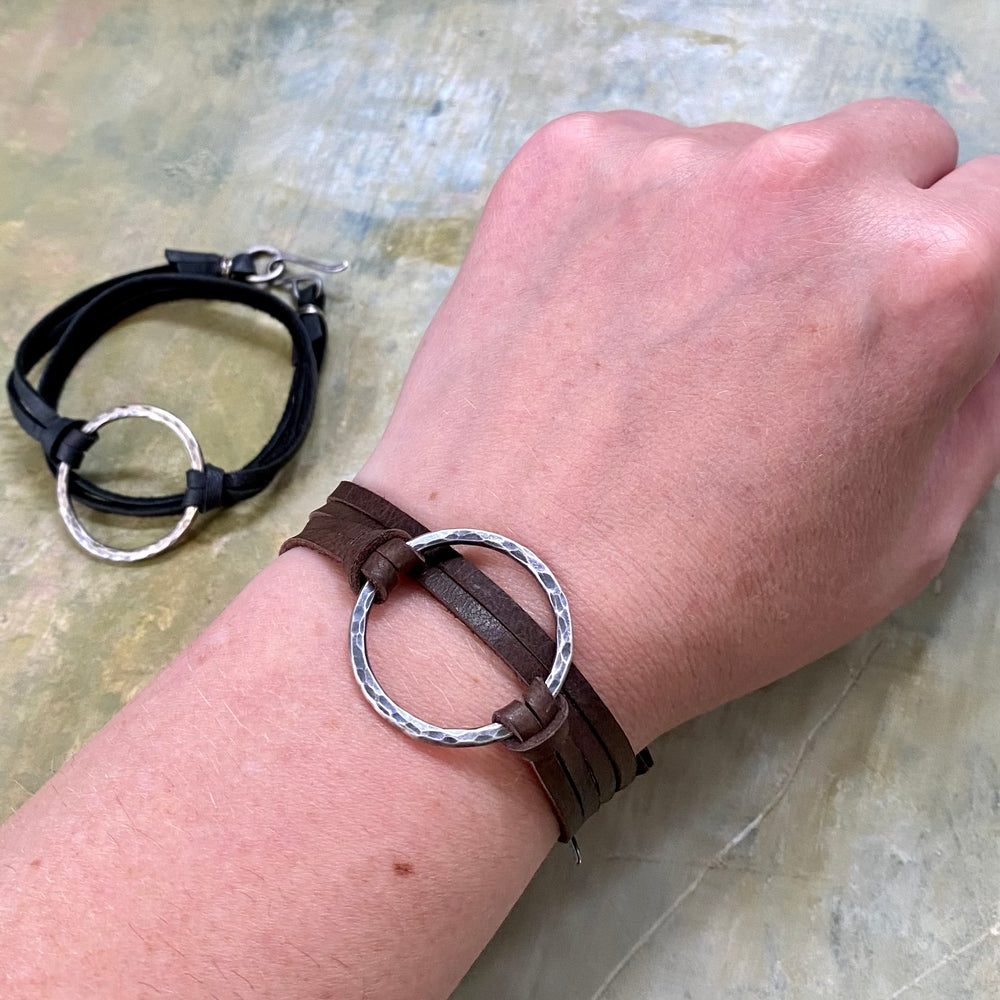 NEW Double Wrap Leather Bracelet in Grizzly or Coal