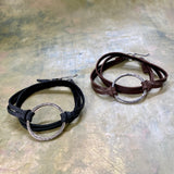 Double Wrap Leather Bracelet in Grizzly or Coal