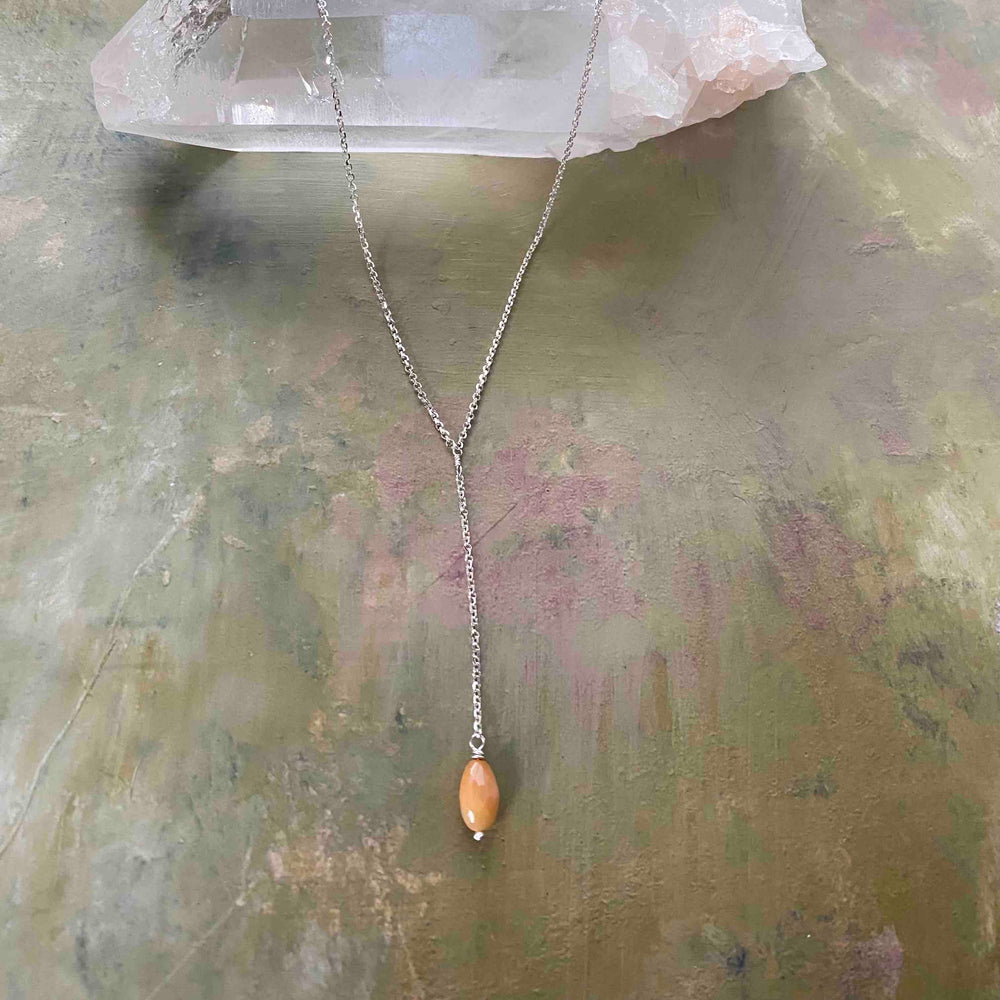 Faux Lariat Necklace in Fire Opal