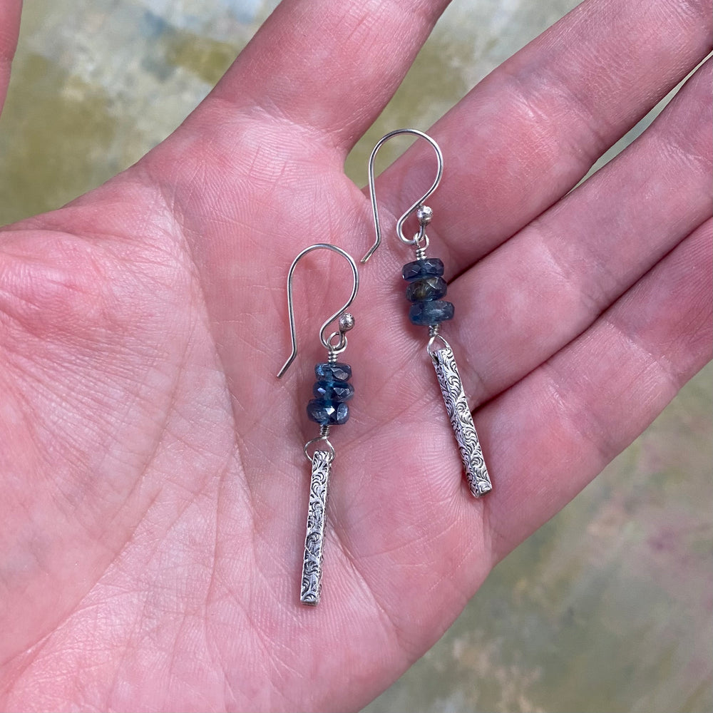NEW Teal Kyanite Pillar Dangle Earrings