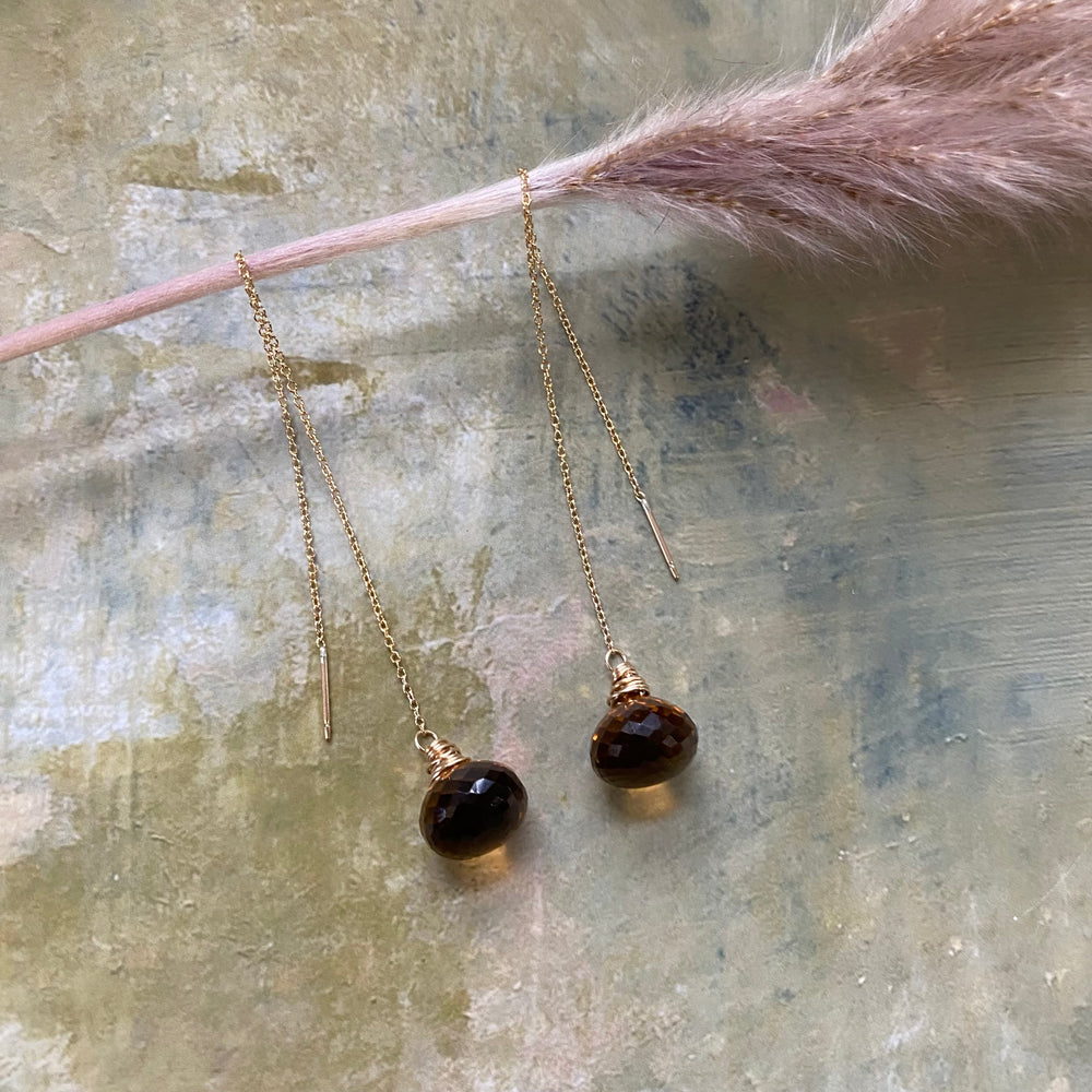 Honey Quartz Threader Dangle Earrings