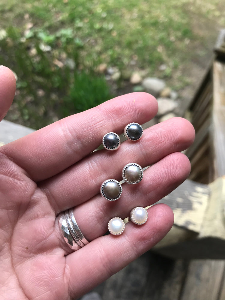 White, Black or Champagne Pearl Post Earrings
