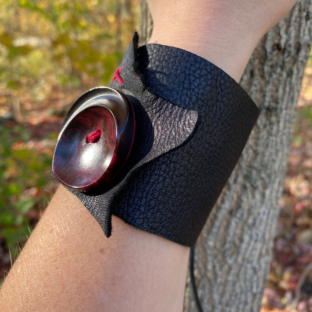 Red Button Leather Cuff Bracelet